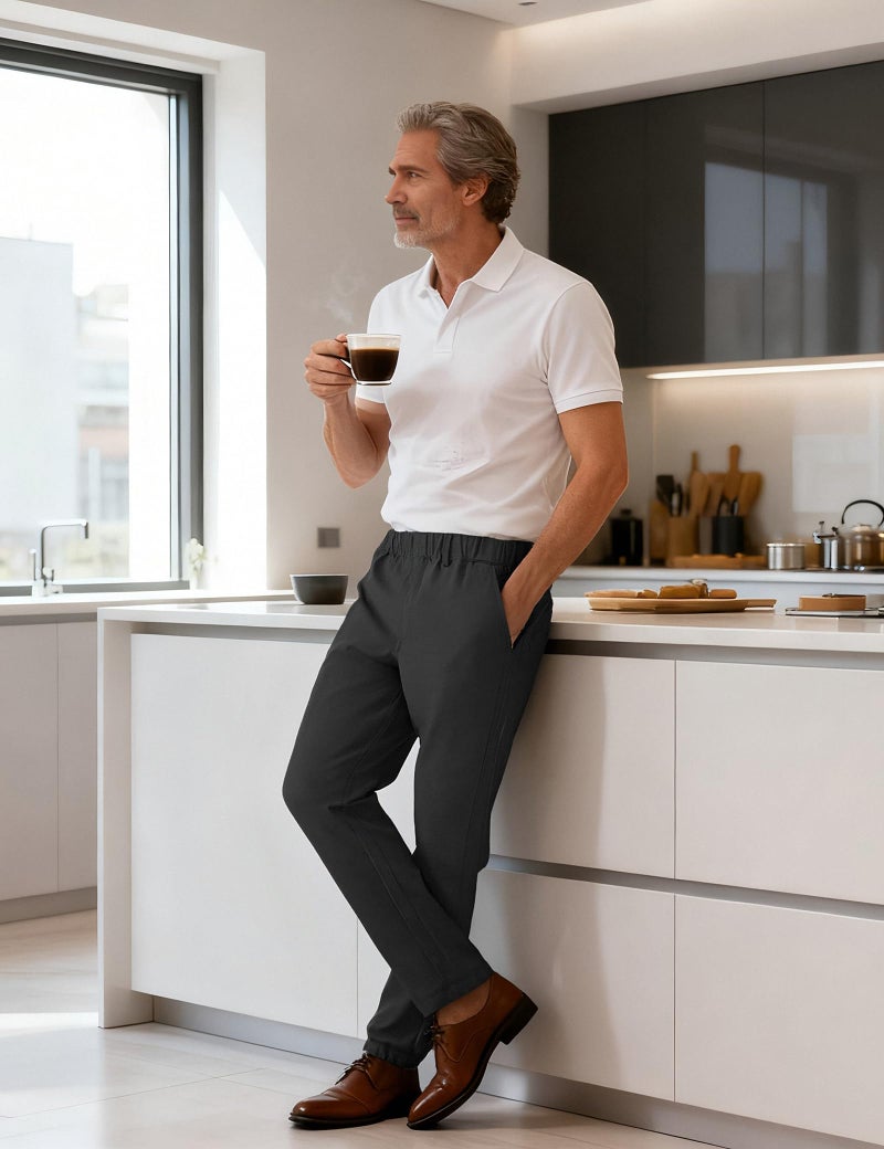 Soojun Men's Cotton Relaxed Fit Full Elastic Waist Twill Pants, Black, 38W x 30L - Image 5